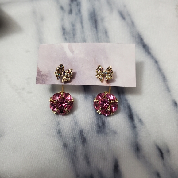 🌞 3/$25 Butterfly and pink stone earring. - Picture 4 of 4